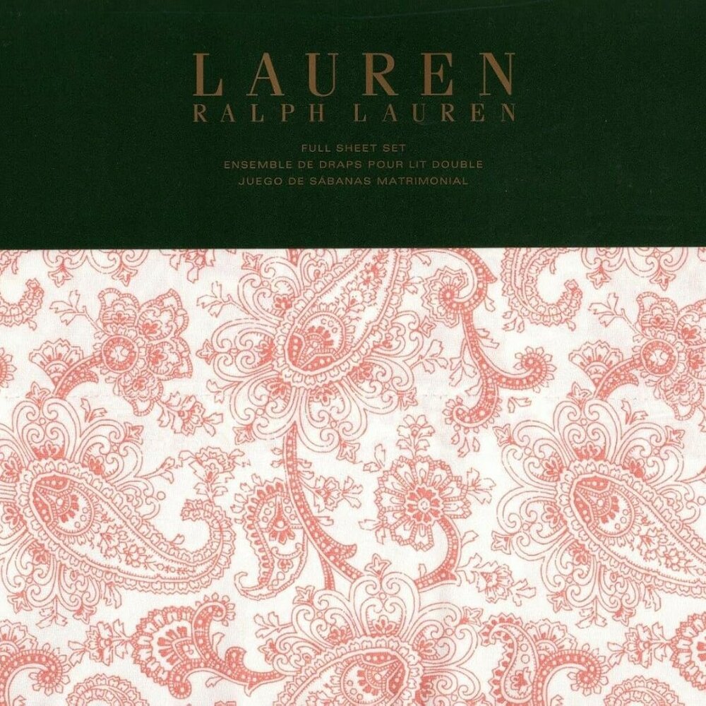 NEW Lauren Ralph Lauren Monaco Paisley FULL size 4pc sheet set coral pink red